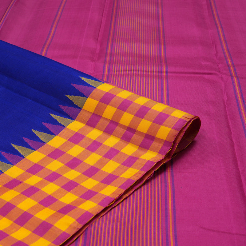Hayagrivas Handloom MS Blue Kanjivaram Silk Saree with Multicolour Border KBE1040I1-1