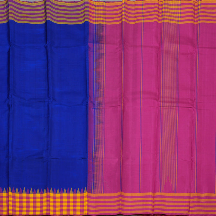 Hayagrivas Handloom MS Blue Kanjivaram Silk Saree with Multicolour Border KBE1040I1-1
