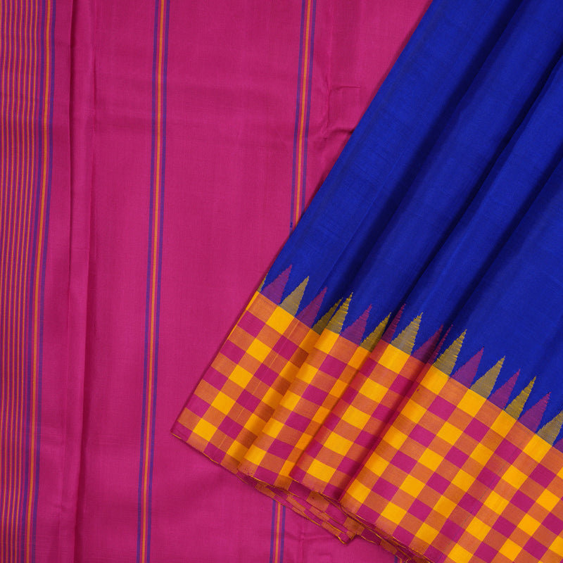 Hayagrivas Handloom MS Blue Kanjivaram Silk Saree with Multicolour Border KBE1040I1-1