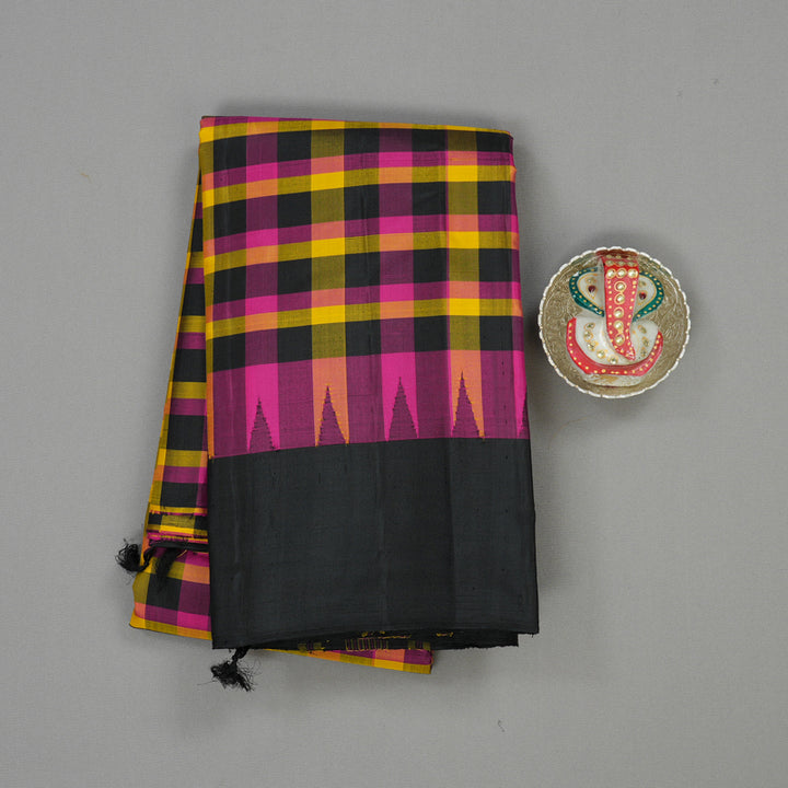 Hayagrivas Handloom Multicolour Checks Kanjivaram Silk Saree with Black Border KBE1040I1-2