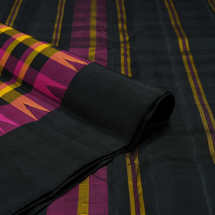 Hayagrivas Handloom Multicolour Checks Kanjivaram Silk Saree with Black Border KBE1040I1-2