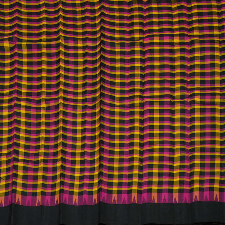 Hayagrivas Handloom Multicolour Checks Kanjivaram Silk Saree with Black Border KBE1040I1-2