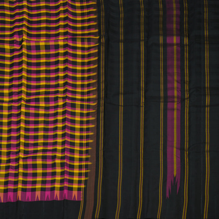 Hayagrivas Handloom Multicolour Checks Kanjivaram Silk Saree with Black Border KBE1040I1-2