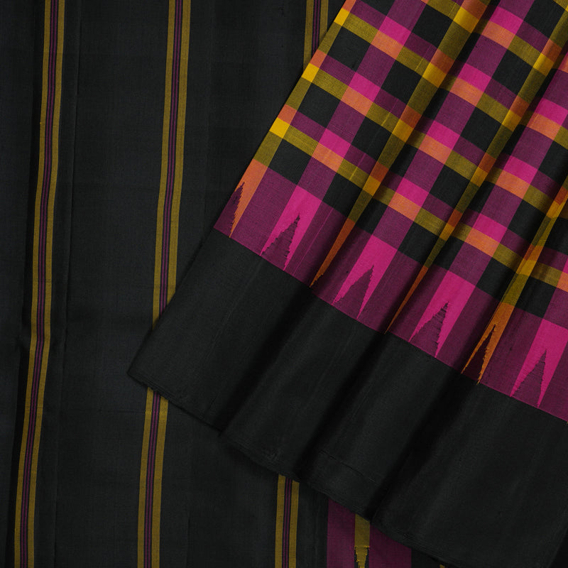 Hayagrivas Handloom Multicolour Checks Kanjivaram Silk Saree with Black Border KBE1040I1-2
