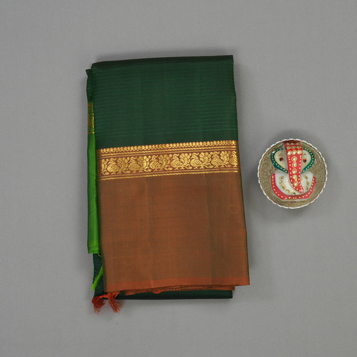 Hayagrivas Handloom Bottle Green Kanjivaram Silk Saree with Ganga Jamuna border KBE1040I2-5