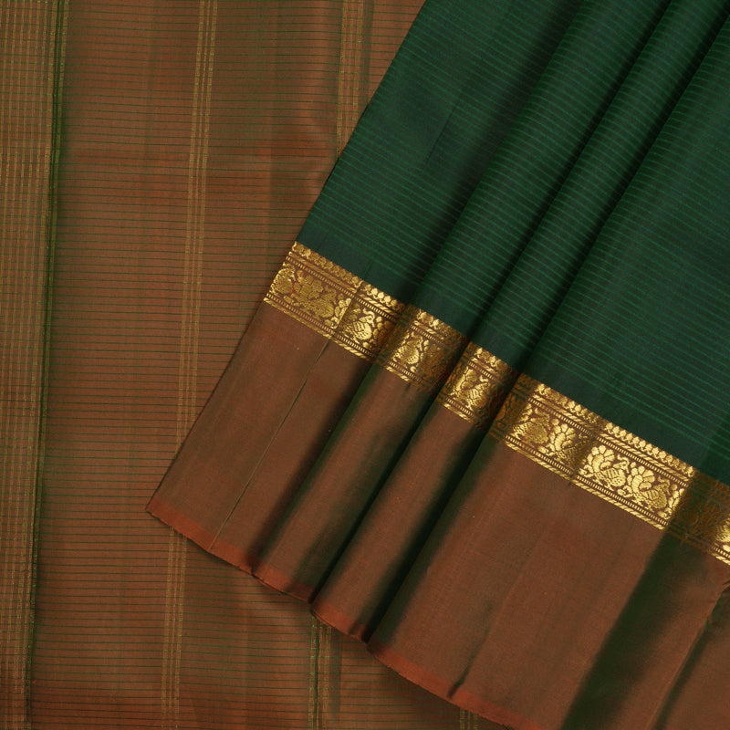 Hayagrivas Handloom Bottle Green Kanjivaram Silk Saree with Ganga Jamuna border KBE1040I2-5