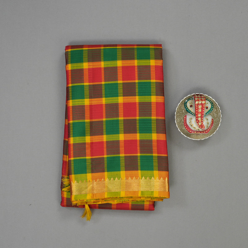 Hayagrivas Handloom Multicolour Checks Kanjivaram Silk Saree KBE1040I3-4