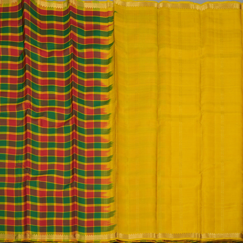 Hayagrivas Handloom Multicolour Checks Kanjivaram Silk Saree KBE1040I3-4