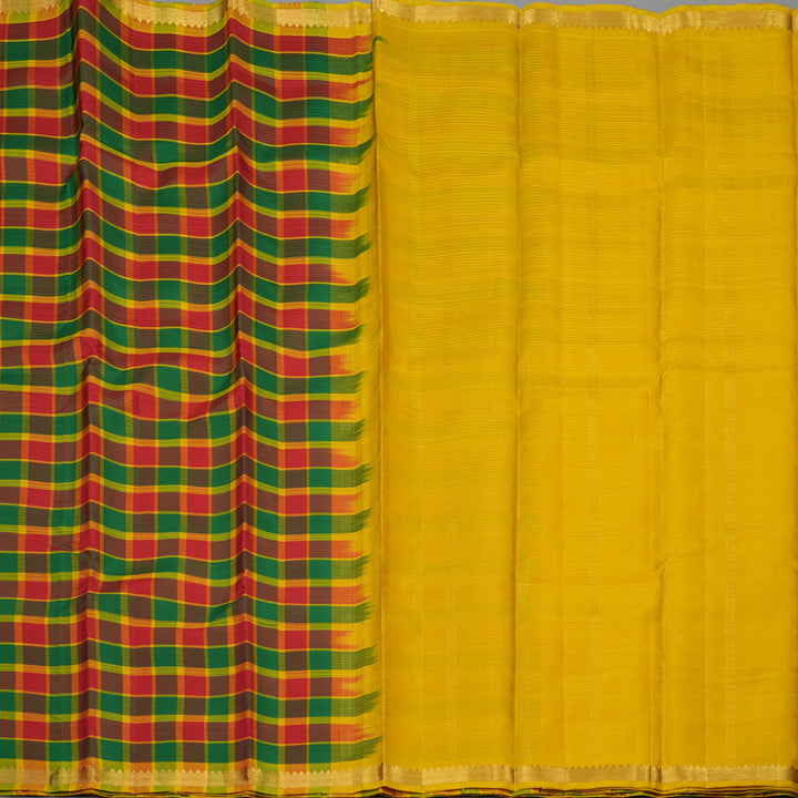 Hayagrivas Handloom Multicolour Checks Kanjivaram Silk Saree KBE1040I3-4