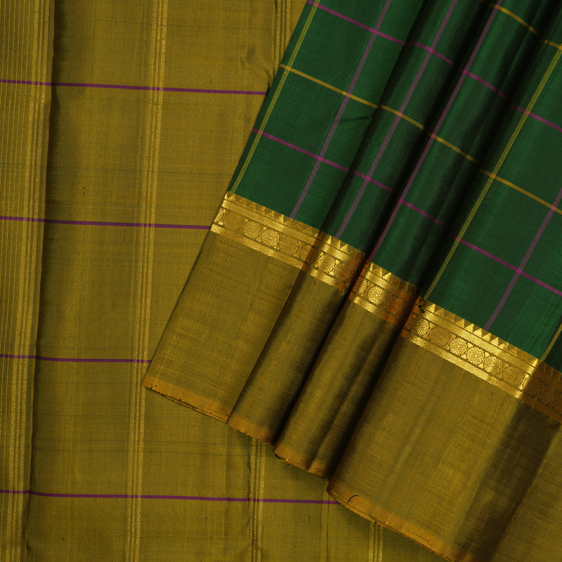 Hayagrivas Handloom Bottle Green Kanjivaram Silk Saree with Ganga Jumna Border KBE1040I4-1