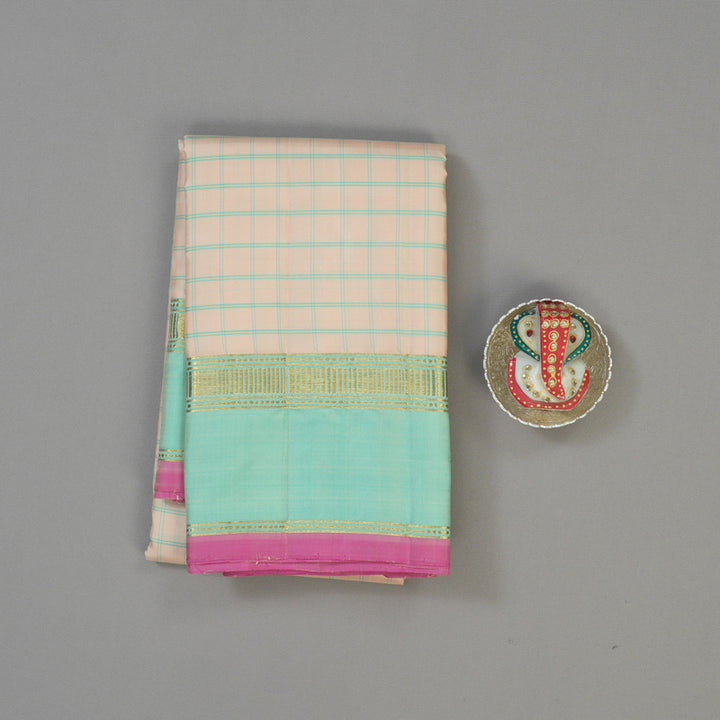 Hayagrivas Handloom Sandal Beige Kanjivaram Silk Saree with Teal Border KBE1040I4-7