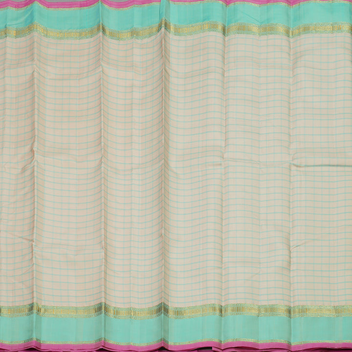 Hayagrivas Handloom Sandal Beige Kanjivaram Silk Saree with Teal Border KBE1040I4-7