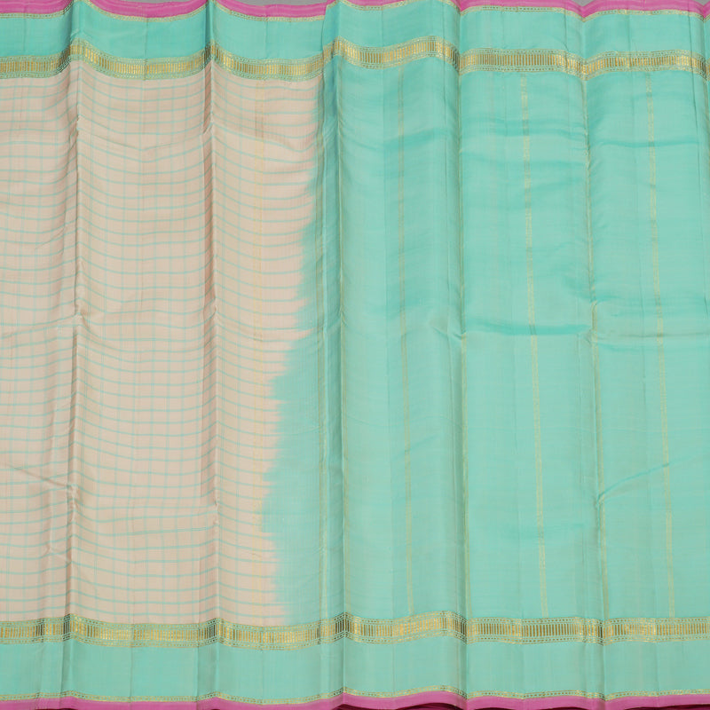 Hayagrivas Handloom Sandal Beige Kanjivaram Silk Saree with Teal Border KBE1040I4-7
