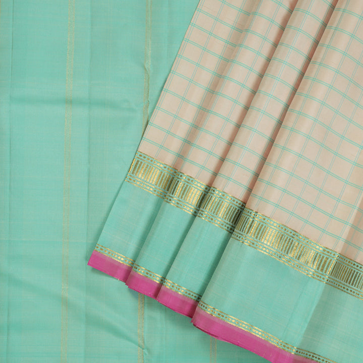 Hayagrivas Handloom Sandal Beige Kanjivaram Silk Saree with Teal Border KBE1040I4-7