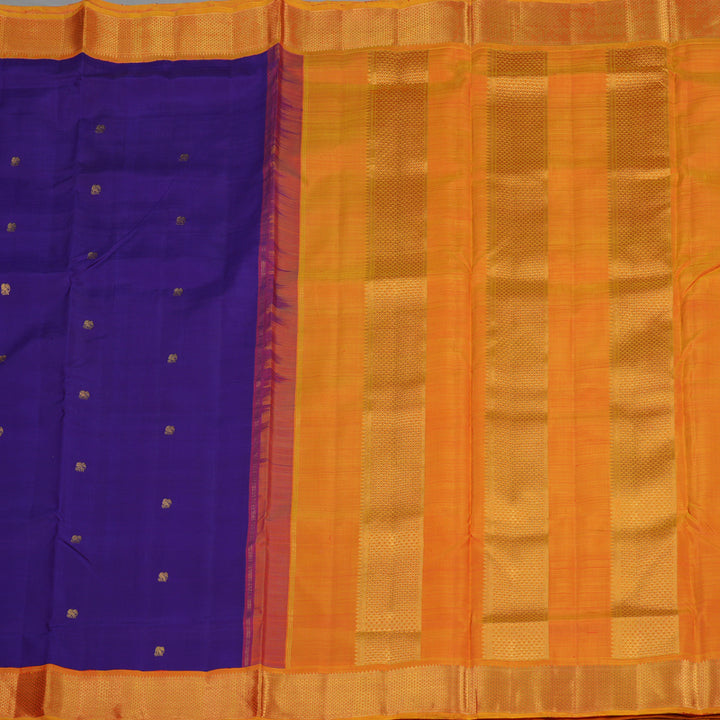 Hayagrivas Handloom Purple Kanjivaram Ten Yards Silk Saree with Golden Orange Border KBE1048I6-1