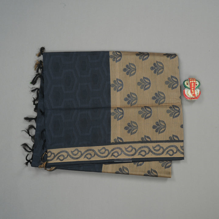 Hayagrivas Handloom Pure Cotton Saree in Classic Dark Grey KBE104D1-10