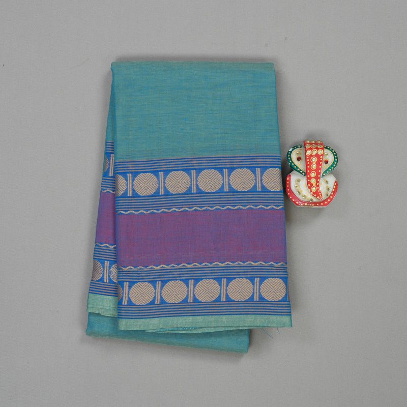 Hayagrivas Handloom Pure Cotton Saree in soothing light sky blue with purple KBE104D3-1