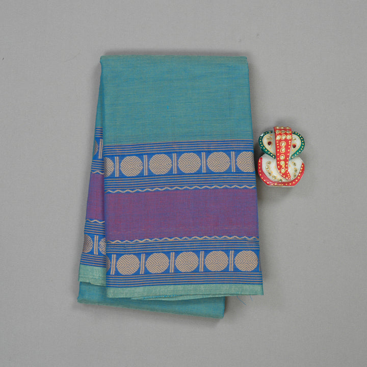 Hayagrivas Handloom Pure Cotton Saree in soothing light sky blue with purple KBE104D3-1