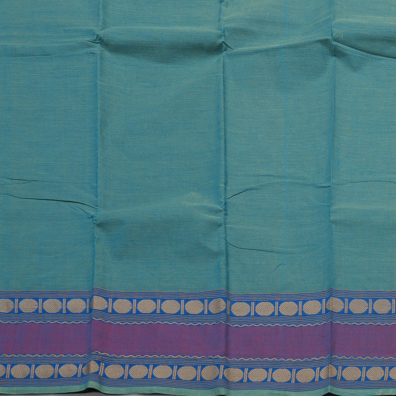 Hayagrivas Handloom Pure Cotton Saree in soothing light sky blue with purple KBE104D3-1