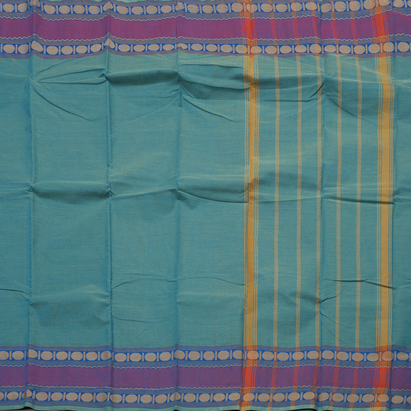 Hayagrivas Handloom Pure Cotton Saree in soothing light sky blue with purple KBE104D3-1
