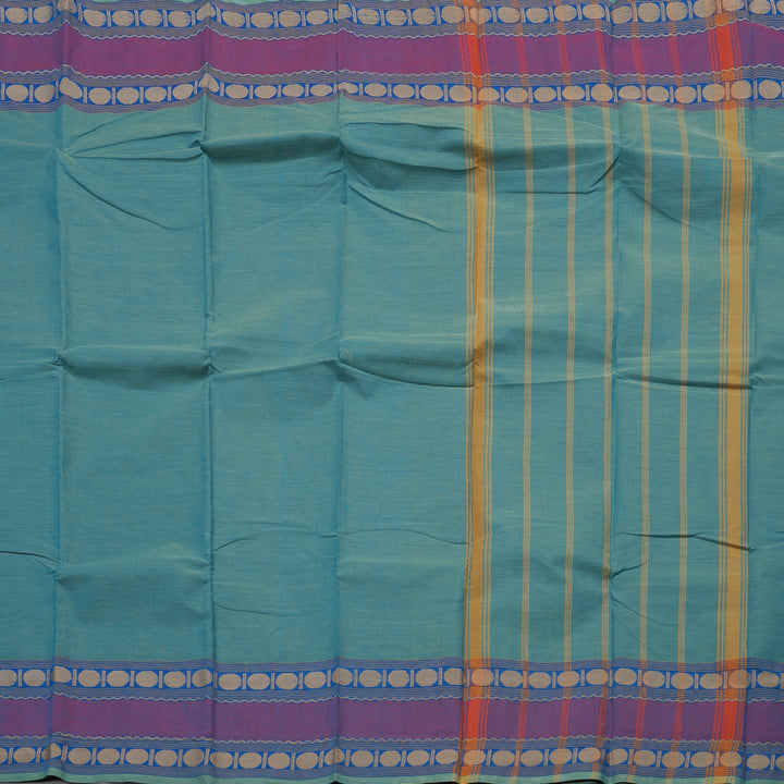 Hayagrivas Handloom Pure Cotton Saree in soothing light sky blue with purple KBE104D3-1