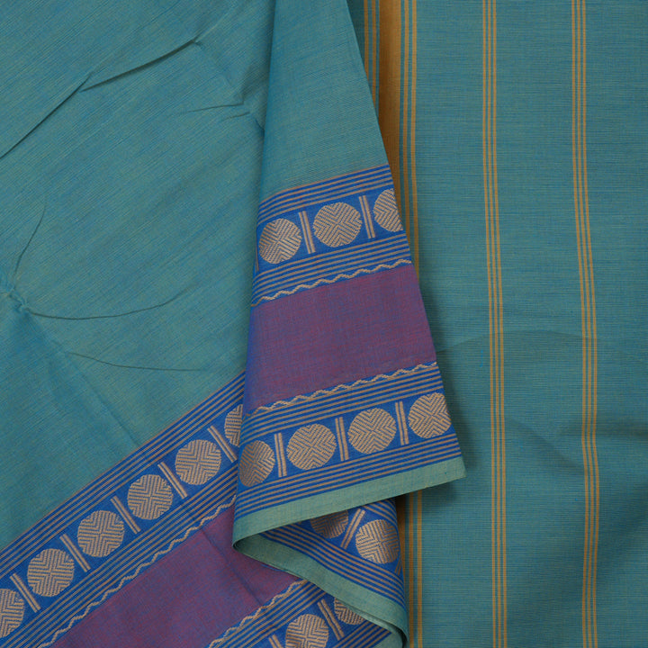 Hayagrivas Handloom Pure Cotton Saree in soothing light sky blue with purple KBE104D3-1