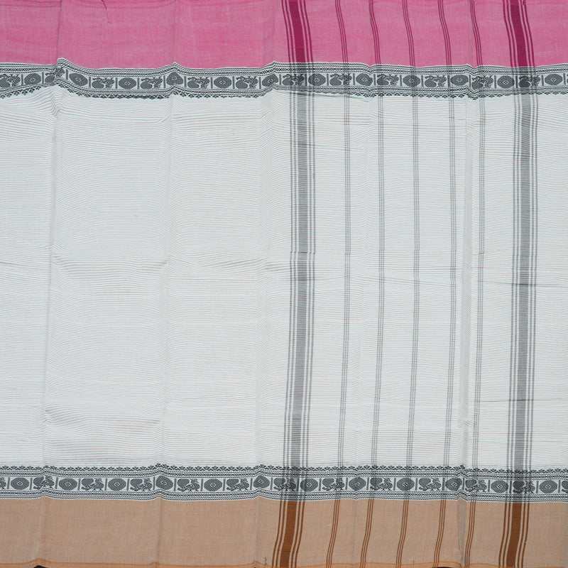 Hayagrivas Half White Handloom Pure Cotton Saree with Ganga Jamuna (Sandal And Pink) Border KBE104D3-12