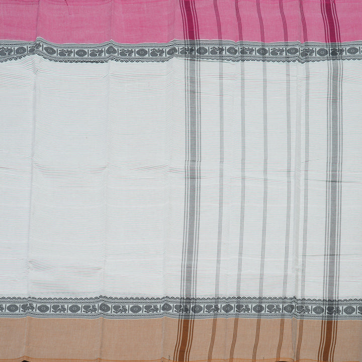Hayagrivas Half White Handloom Pure Cotton Saree with Ganga Jamuna (Sandal And Pink) Border KBE104D3-12