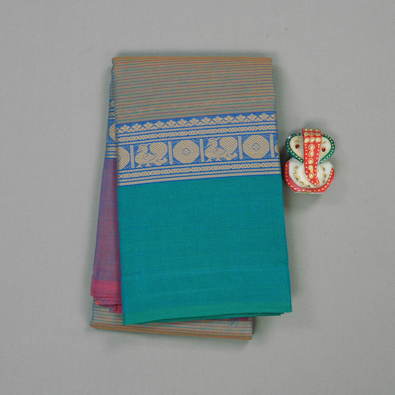 Hayagrivas Handloom Pure Cotton Saree Dual tone (Yellow with blue) Ganga jamuna KBE104D3-17