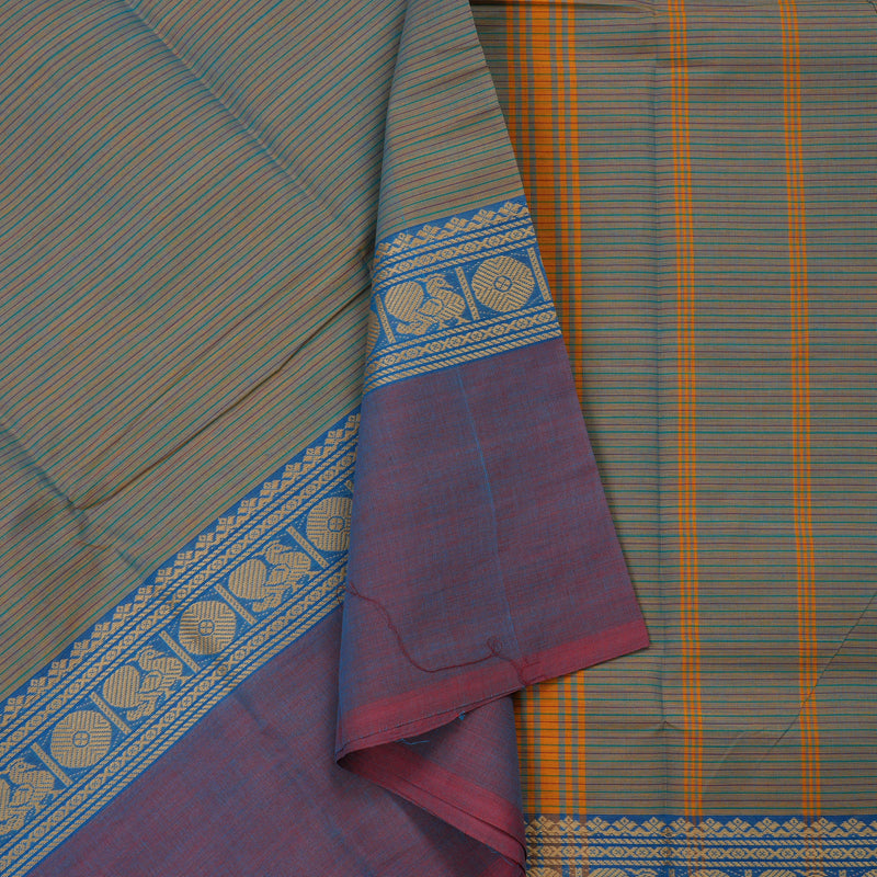 Hayagrivas Handloom Pure Cotton Saree Dual tone (Yellow with blue) Ganga jamuna KBE104D3-17