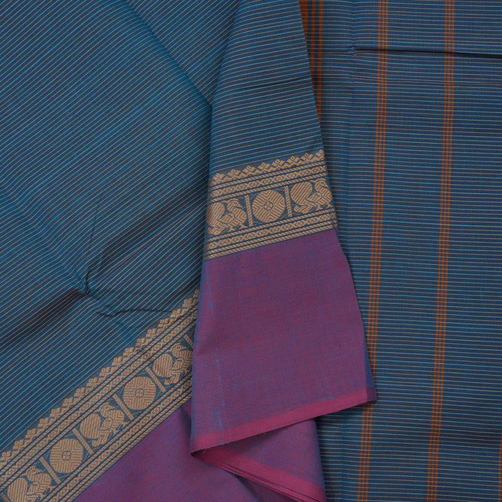 Hayagrivas Pure Cotton Saree in Teal Blue Ganga Jamuna KBE104D3-28