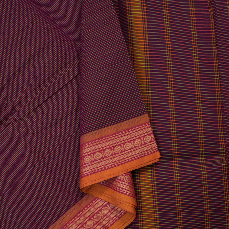 Hayagrivas Handloom Pure Cotton Saree in plum purple with pink  KBE104D3-3