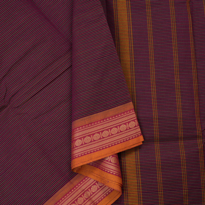 Hayagrivas Handloom Pure Cotton Saree in plum purple with pink  KBE104D3-3