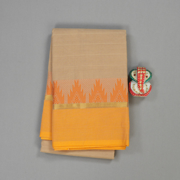 Hayagrivas Wheat Brown Handloom Pure Cotton Saree with Yellow Border KBE104D3-45