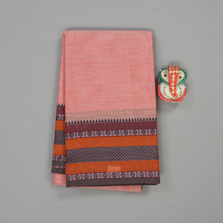 Hayagrivas Handloom Pure Cotton Saree in delicate peach pink with subtle grey KBE104D3-47