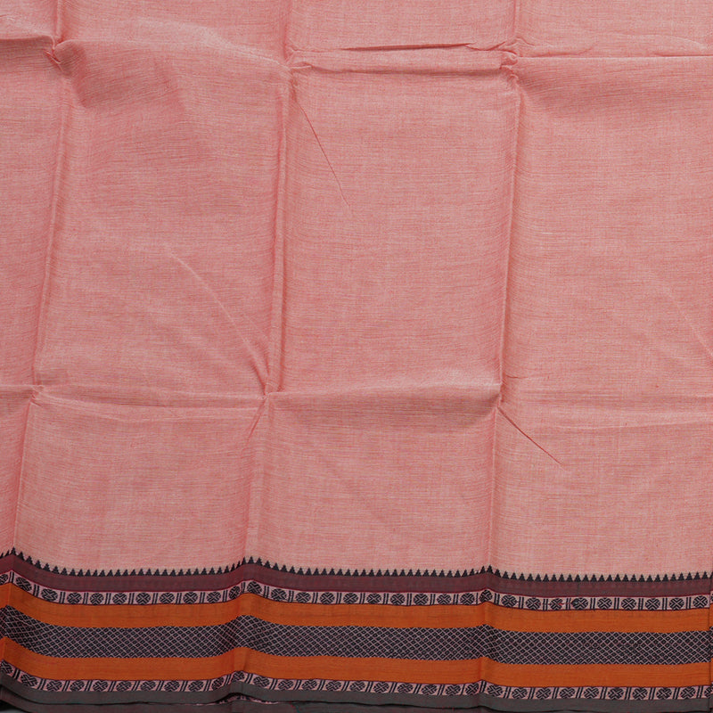 Hayagrivas Handloom Pure Cotton Saree in delicate peach pink with subtle grey KBE104D3-47