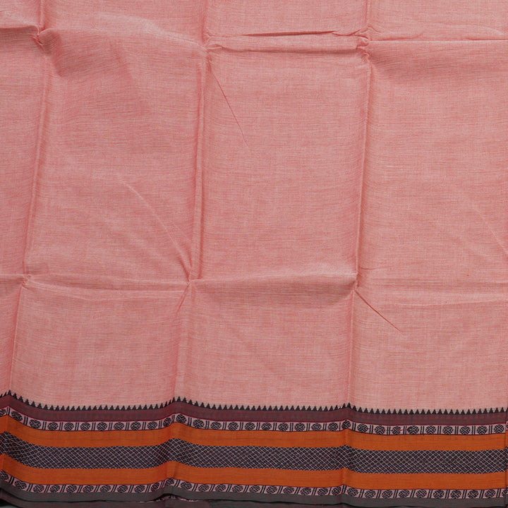 Hayagrivas Handloom Pure Cotton Saree in delicate peach pink with subtle grey KBE104D3-47