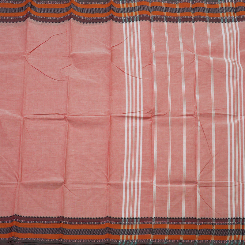Hayagrivas Handloom Pure Cotton Saree in delicate peach pink with subtle grey KBE104D3-47