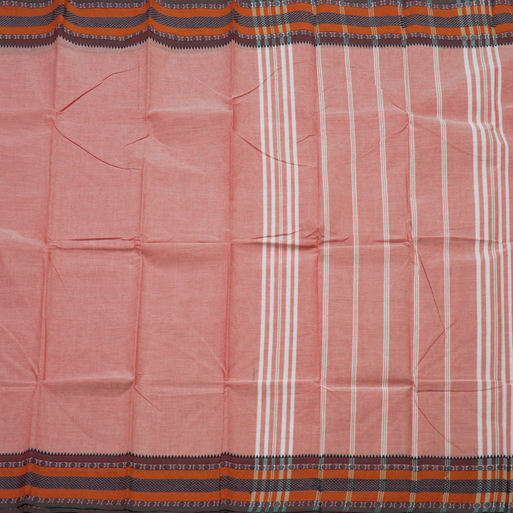 Hayagrivas Handloom Pure Cotton Saree in delicate peach pink with subtle grey KBE104D3-47
