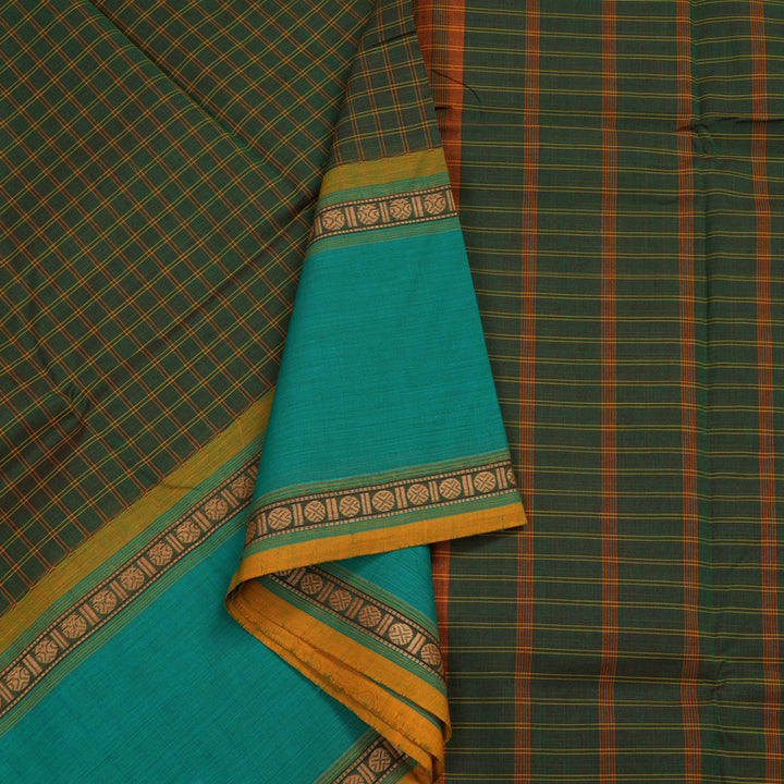 Hayagrivas Handloom Pure Cotton Saree in Classic Bottle Green KBE104D4-10