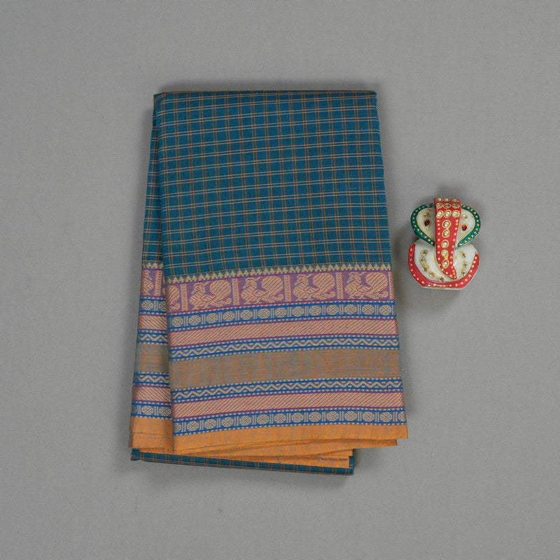 Hayagrivas Handloom Pure Cotton Saree in Dark Sky Blue KBE104D4-2