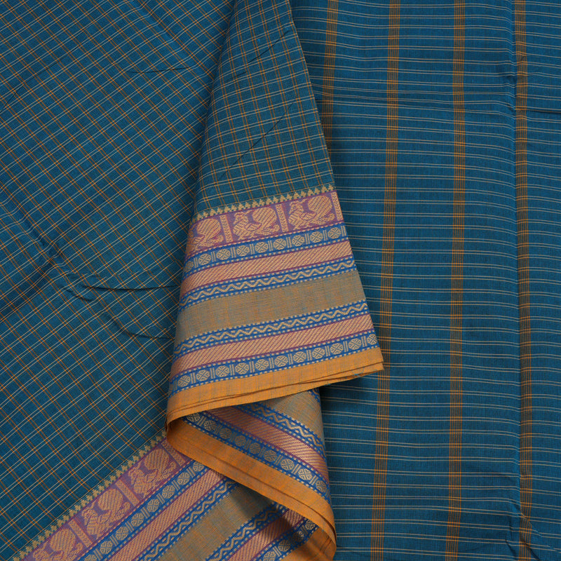 Hayagrivas Handloom Pure Cotton Saree in Dark Sky Blue KBE104D4-2