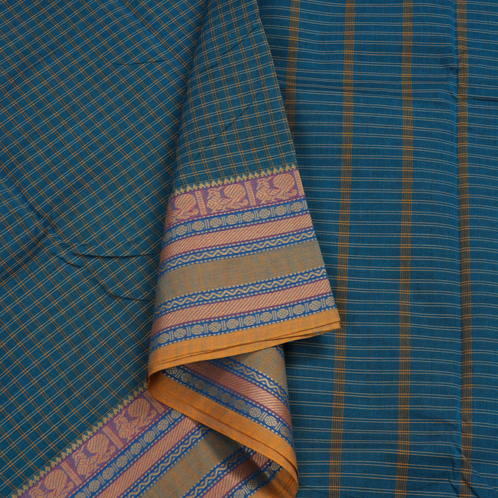 Hayagrivas Handloom Pure Cotton Saree in Dark Sky Blue KBE104D4-2