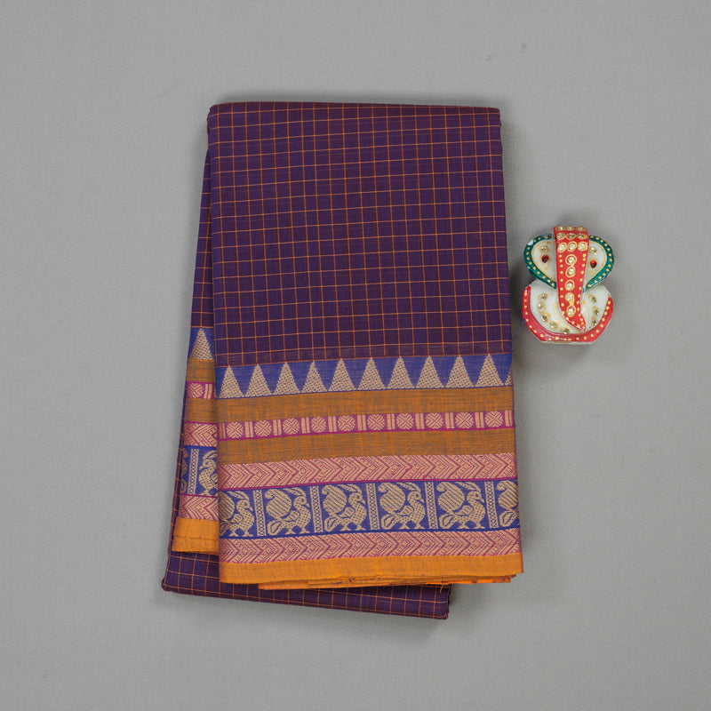 Hayagrivas Handloom Pure Cotton Saree in rich purple with blue border KBE104D4-5