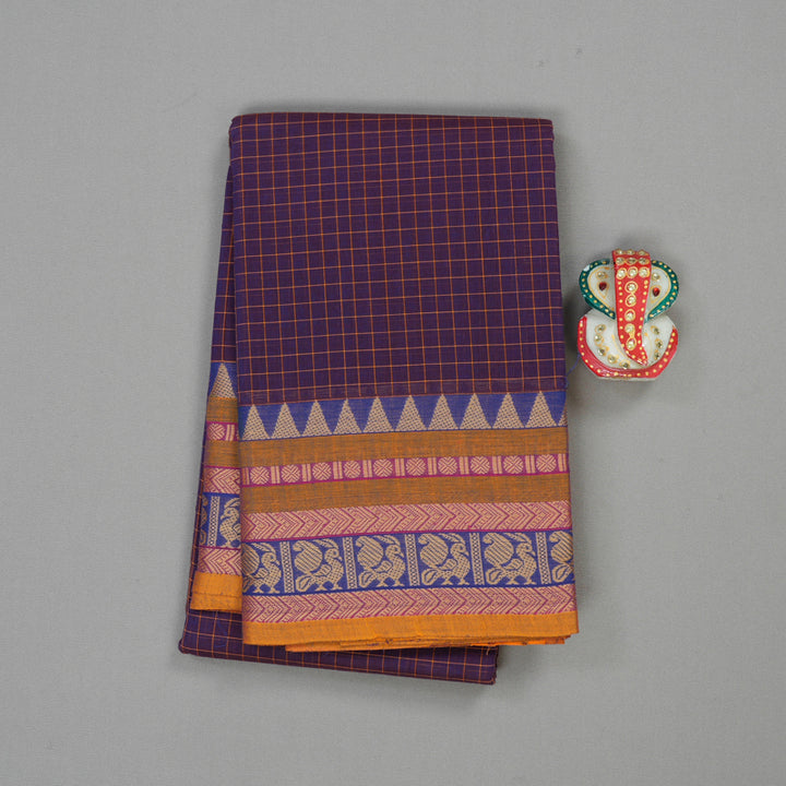 Hayagrivas Handloom Pure Cotton Saree in rich purple with blue border KBE104D4-5