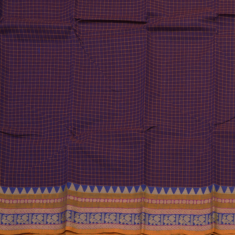 Hayagrivas Handloom Pure Cotton Saree in rich purple with blue border KBE104D4-5