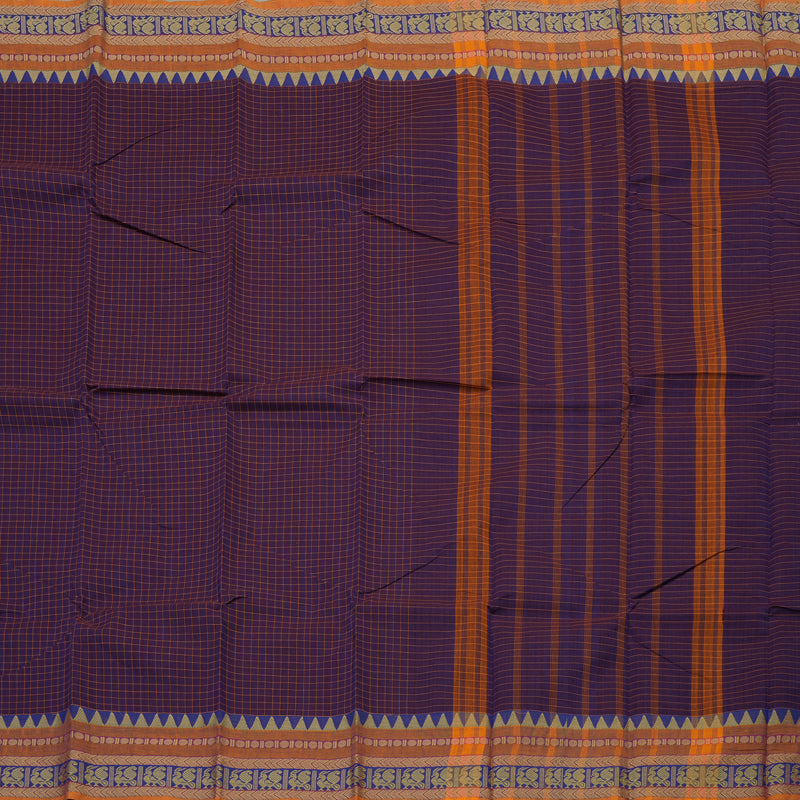 Hayagrivas Handloom Pure Cotton Saree in rich purple with blue border KBE104D4-5