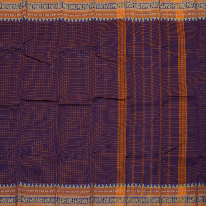Hayagrivas Handloom Pure Cotton Saree in rich purple with blue border KBE104D4-5