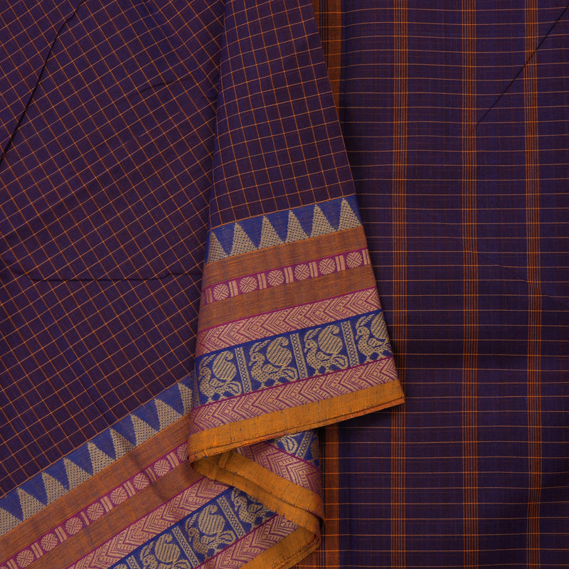 Hayagrivas Handloom Pure Cotton Saree in rich purple with blue border KBE104D4-5