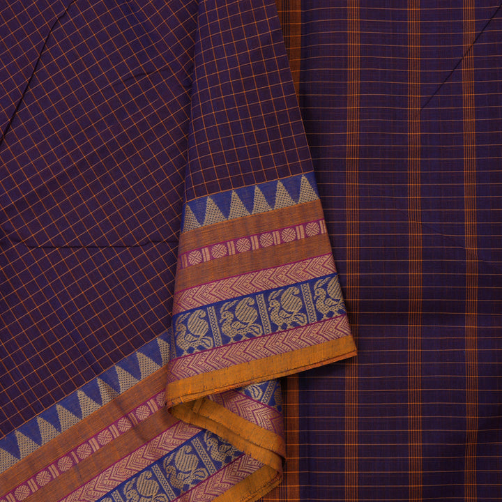 Hayagrivas Handloom Pure Cotton Saree in rich purple with blue border KBE104D4-5